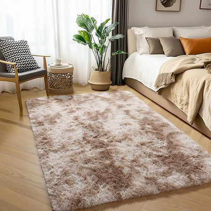 Amdrebio Beige Tan Furry Area Rug 4x6 - Image 3