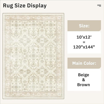 Soalmost 10x12 Area Rugs for Living Room Washable Rug Non-Slip Beige/Brown | - Image 5