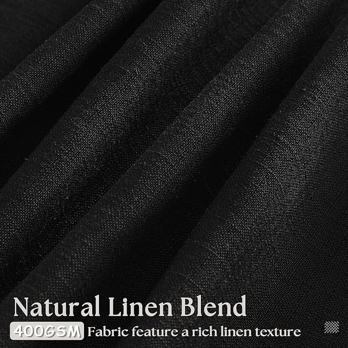 Black Pinch Pleated Linen Semi Sheer 84 Inch Curtains 2 Panels | Light Filtering - Image 3