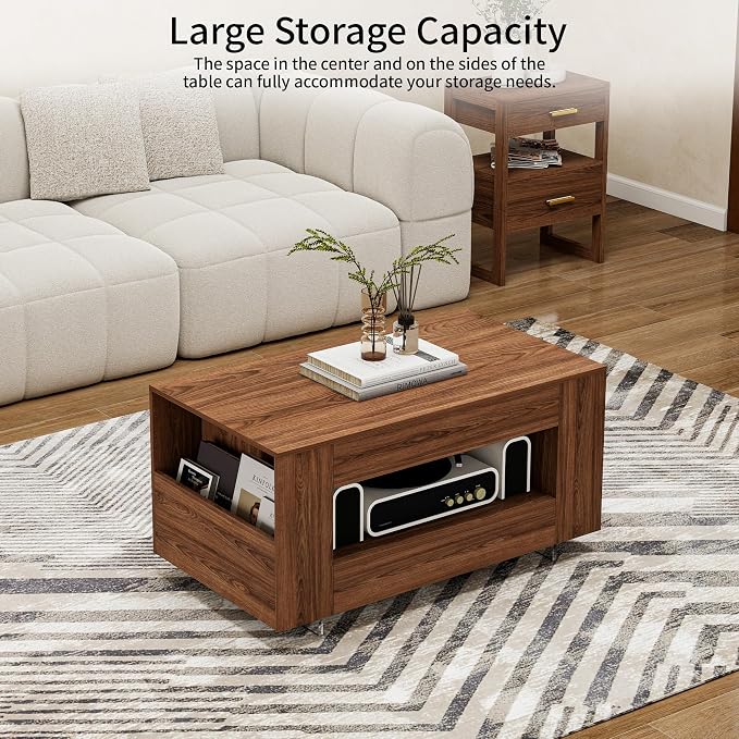 35" Wood Coffee Table for Living Room, Sides Storage - Image 5