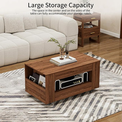 35" Wood Coffee Table for Living Room, Sides Storage - Image 5