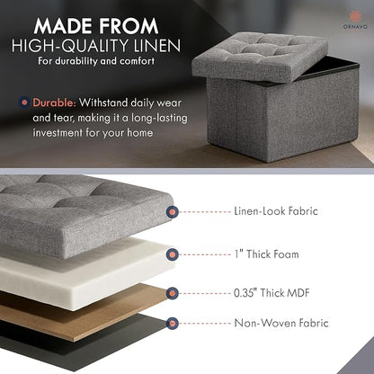 Ornavo Home Small Storage Ottoman, Foldable Collapsible Rectangle Linen Ottoman - Image 4
