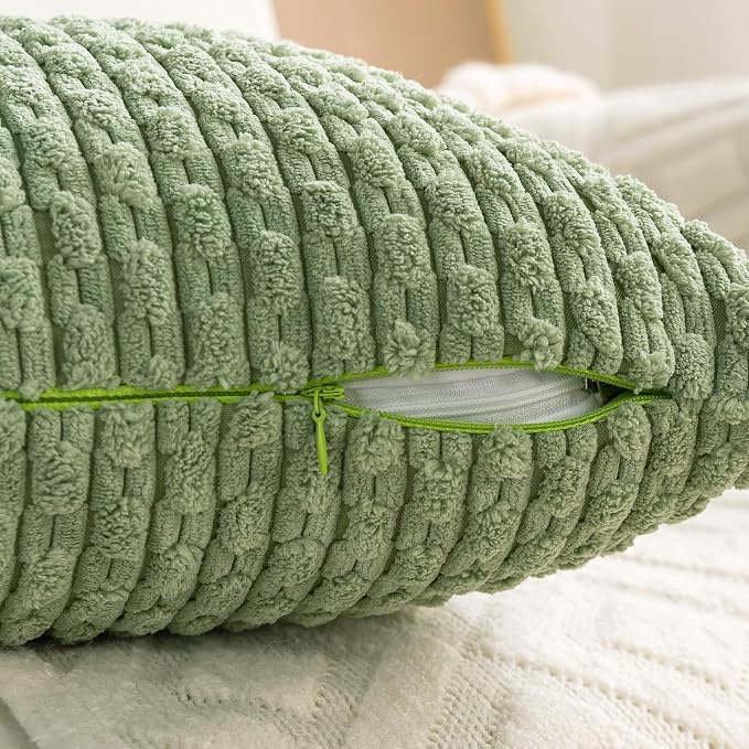 Set of 4 Sage Green Decorative Throw Pillow Covers 12x20 Inch Corduroy Pillow - Image 5