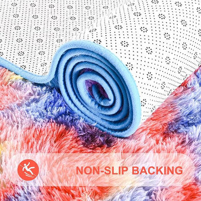 3x5 Tie-Dyed Blue Red Yellow Fluffy Soft Area Rug Non-Slip - Image 5