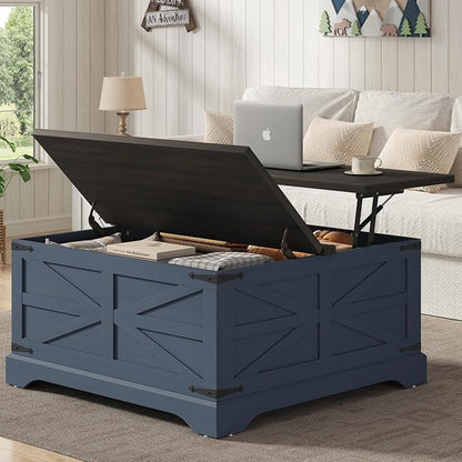 Furnideco 35.5''W Square Coffee Table Farmhouse Lift top Coffee Table - Image 3
