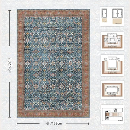 6x9 Area Rugs - Washable Vintage Retro Living Room Rug, Soft Ultra Thin Non - Image 2
