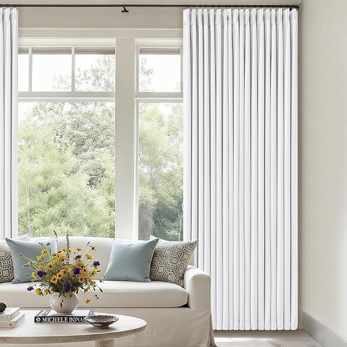 Snow White Pleated Linen 100% Blackout Curtains 120 Inches Long | Pinch Pleat - Image 7