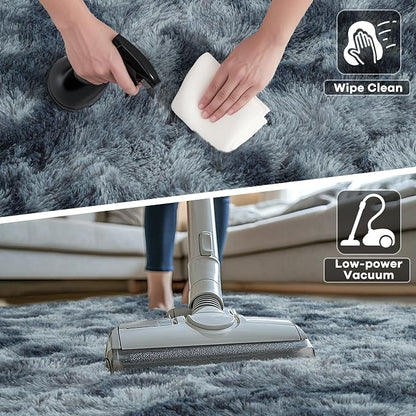 6x9 Large Tie-Dyed Blue and Grey Fluffy Area Rug Non-Slip - Image 5