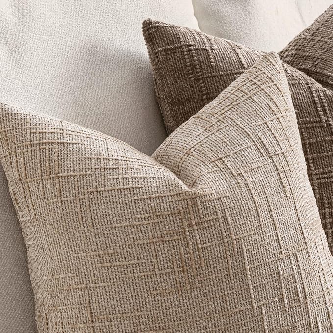 MIULEE Chenille Textured Throw Pillow Covers Oatmeal 18x18 Set of 2 | Slubby - Image 3