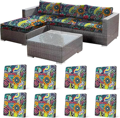 CALBODE 8Pcs Stretch Patio Cushion Cover, Boho Floral Couch & Sofa Slipcovers by CALBODE