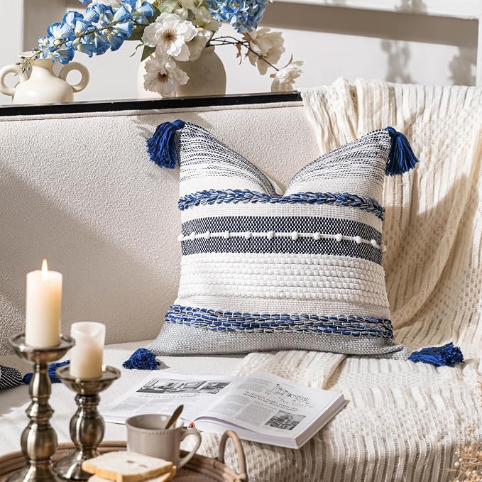 Navy Dark Blue Decorative Throw Pillow Cover 18x18 Square Boho Accent - Image 6
