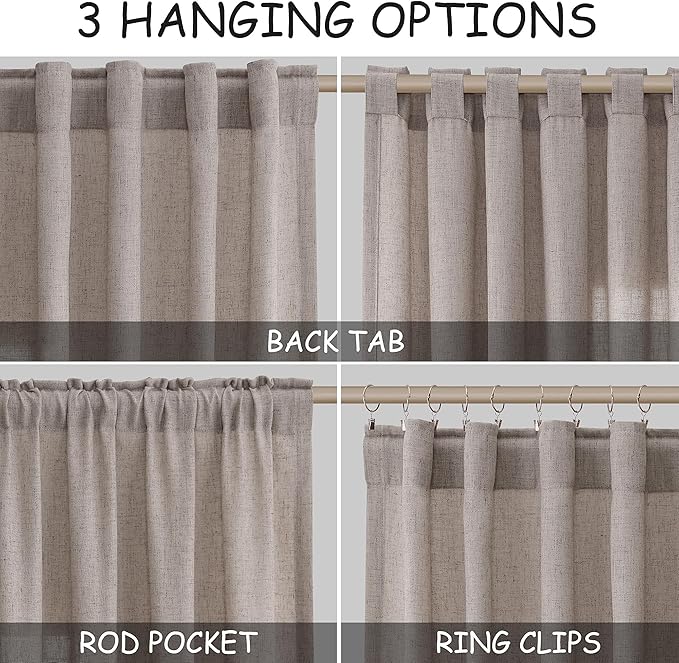 Brownish Grey Linen Curtains 90 Inch Length 2 Panels Set - Image 2