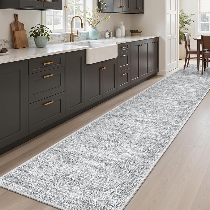 Soalmost Runner Rug 2x12 Washable Non-Slip Hallway Kitchen Runners Grey | Stain - Image 4