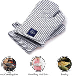 Encasa Homes Long 12"x7" Oven Microwave Hand Gloves Mitts (2 pc Set) for Kitchen Cooking & Baking - Heat Resistant, Thick & Safe, Protection of Hands from Hot Utensils - Ticking Navy Blue