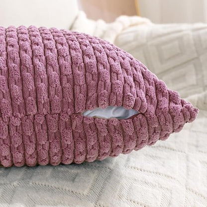 Set of 4 Pink Decorative Throw Pillow Covers 24x24 Inch Corduroy Pillow Covers - Image 4