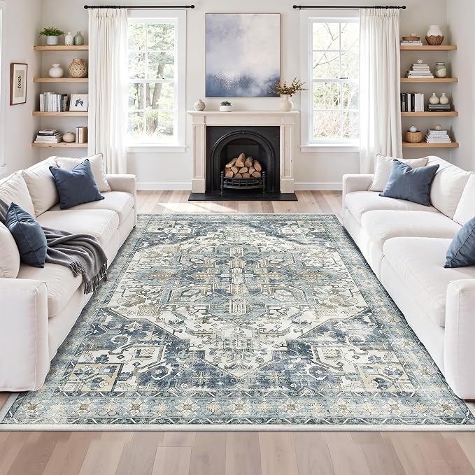 6x9 Area Rugs for Living Room, Large Washable Rug, Dining Room, Low Pile by Zesthome