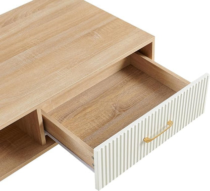 Coffee Table with Storage, Mid Century Boho Wood Center Table with Open Storage - Image 7