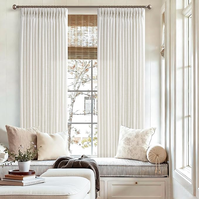 Natural Light Filtering Linen Pinch Pleated Kitchen Curtains 63 Inch Length | - Image 7