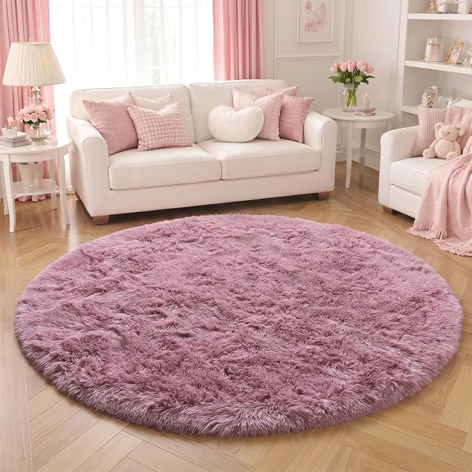 Amdrebio Mauve Pink Round Plush Rug 5Ft - Image 5