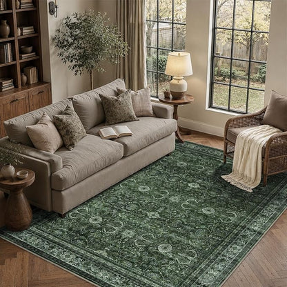 Schweek Green 6x9 Area Rug Non-Slip Washable Neutral Rugs by Schweek