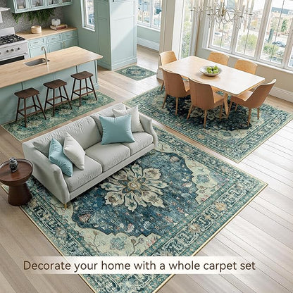 RELEANY Washable Area Rug, Water Repellent, Pet Friendly, Vintage Floral Boho - Image 7