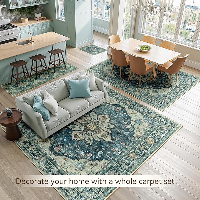 RELEANY Washable Area Rug, Water Repellent, Pet Friendly, Vintage Floral Boho - Image 6