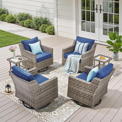 Patio Wicker Chairs Swivel Rocker-Outdoor Swivel Rocker Chair Set of 4 by AMCLOBA