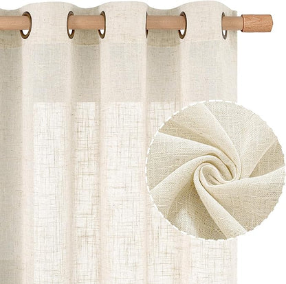 Cream 90 Inch Long Linen Sheer Curtains 2 Panels Set by LAMIT