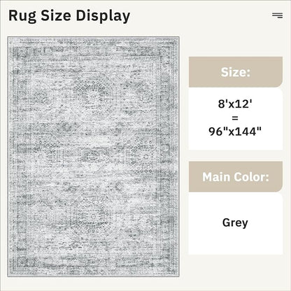 Soalmost Washable Area Rug 8x12 Large Soft Grey Rugs - Image 5