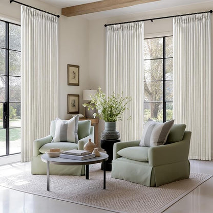 Cream Ivory Linen Pleated Memory Shaped Light Filter Curtains 84 Inch Long | - Image 7
