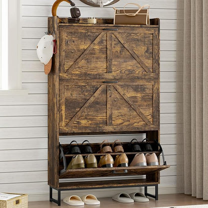 BORNOON Shoe Cabinet with 3 Flip Drawers Narrow Shoe Storage Cabinet Organizer by BORNOON