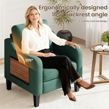 Accent Chair for Living Room Modern Linen Upholstered Armchair Side Wooden - Image 6