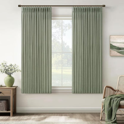 Sage Green 63 Inch Semi Sheer Memory Trained Pleated Linen Curtains 50x63 | by Twodrapes