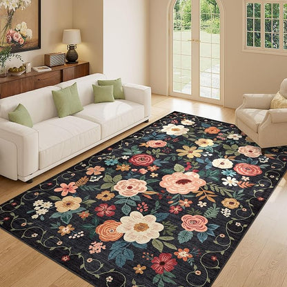 DUKINO 5x8 Area Rug for Bedroom, Soft Floral Washable Rug Non Slip, - Image 3
