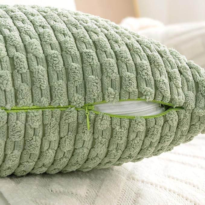 Set of 4 Sage Green Decorative Throw Pillow Covers 22x22 Inch Corduroy Pillow - Image 5