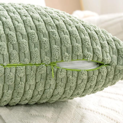 Set of 4 Sage Green Decorative Throw Pillow Covers 22x22 Inch Corduroy Pillow - Image 5