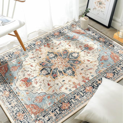 RELEANY Washable Area Rug, Water Repellent, Pet Friendly, Vintage Floral Boho - Image 3