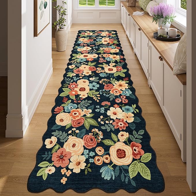 DUKINO 2x7 Runner Rug for Hallway, Floral Washable Kitchen Rug, Stain Resistant by DUKINO