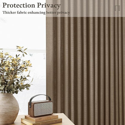 Brown Pinch Pleated Semi Sheer Thick Linen Curtains 105 Inch Long | Light - Image 4