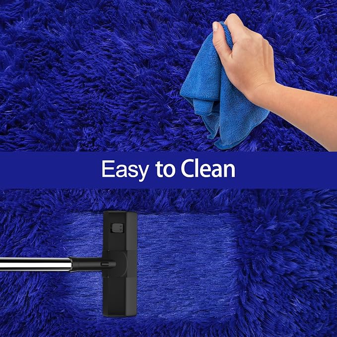 2x10 Bedside Area Rugs for Bedroom Soft Fluffy Shag Navy Blue Rug for Hallway - Image 7