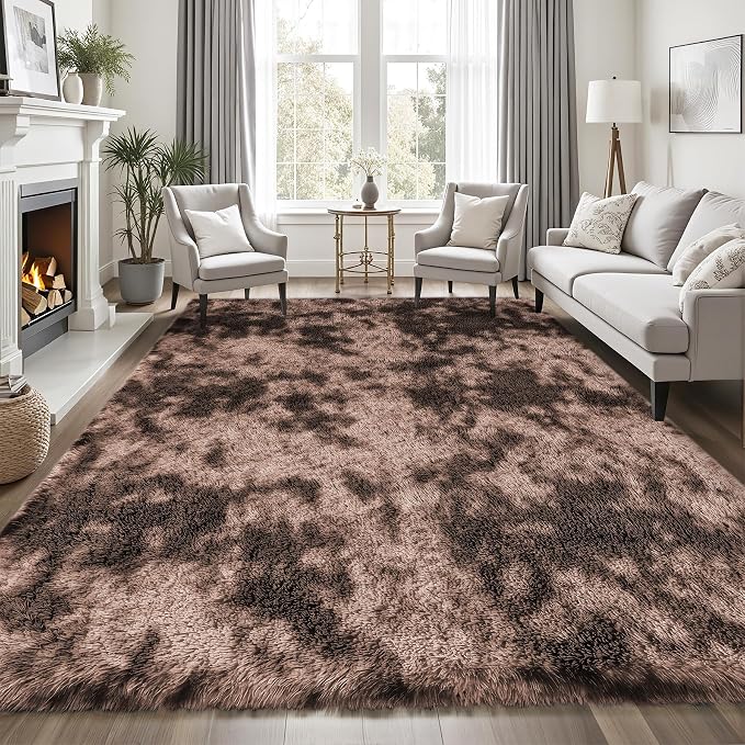 PLHXFR 9x12 Area Rug Living Room: Fluffy Bedroom Soft Shag Rug Coffee Brown | - Image 3