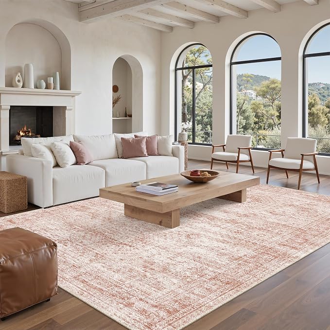 Soalmost 9x12 Area Rugs for Living Room Washable Rug Non-Slip Pink | Large - Image 9