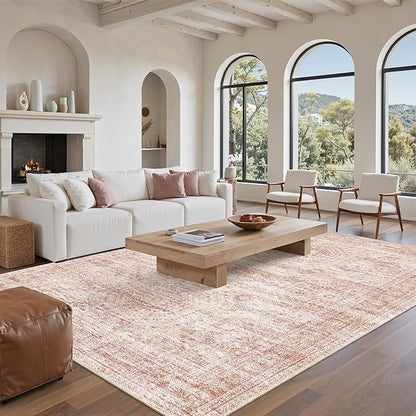 Soalmost 5x7 Area Rugs Pink Low Pile Washable Trendy Faded Style Rug | Vintage - Image 9