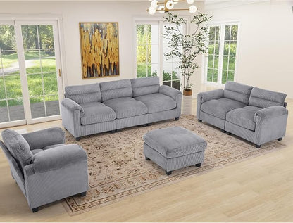 HAOMARKETS Corduroy 4-piece Sofa Set, Upholstered Ottoman, Loveseat 2-Seater - Image 6