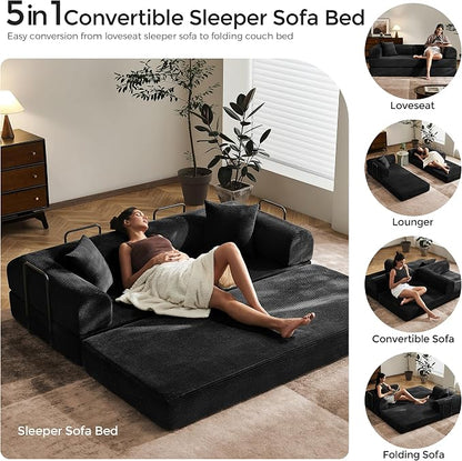 79" Convertible Sofa Bed with Fixed-Shape Frame & Removable Armrests, Modular - Image 6
