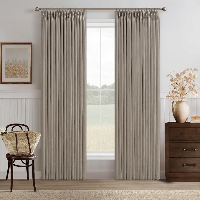 92 Inch Taupe Linen Pinch Pleated Light Filtering Curtains 50x92 2 Panels | by Twodrapes