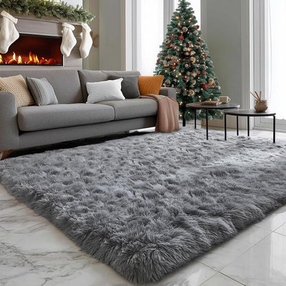 Grey Area Rugs for Living Room, Plush Fluffy Bedroom Rugs for Dorm Room 5x8 | - Image 8