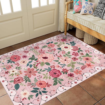 DUKINO 3x5 Area Rug, Floral Washable Rug - Image 7
