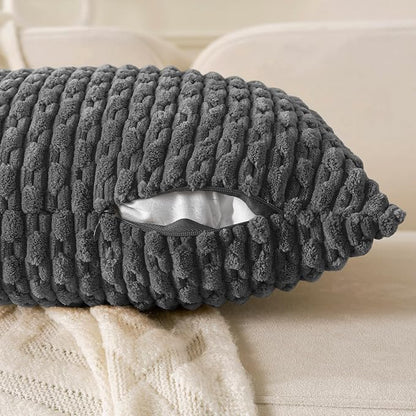 Set of 4 Dark Grey Decorative Throw Pillow Covers 24x24 Inch Corduroy Pillow - Image 5