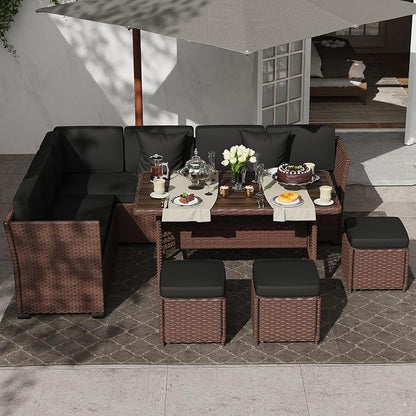 KIGOTY 7 Piece Patio Furniture Set, Outdoor PE Wicker Rattan Outdoor Dining Set - Image 6